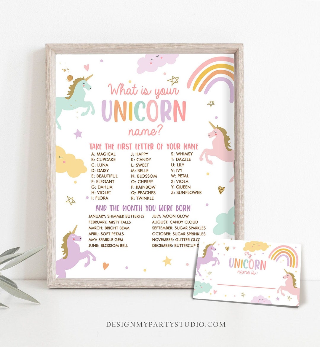 What is Your Unicorn Name Game Unicorn Birthday Game Party Activity ...