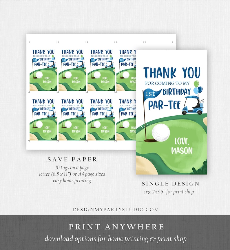 Editable Golf Favor Tags Golf Thank You Par-tee Tags Golfing Birthday Hole in One 1st Birthday Boy Gift Tag Download Corjl Template 0405 image 5
