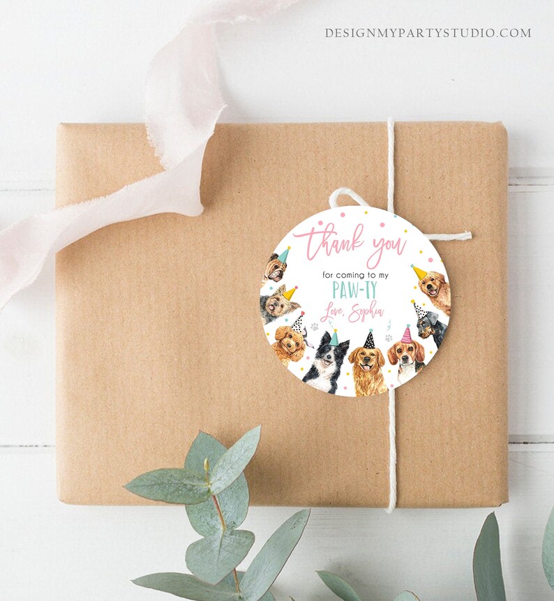Editable Puppy Favor Tags Puppy Dog Birthday Thank You Tag Etsy