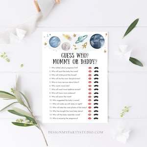 Editable Mommy or Daddy Baby Shower Game Guess Who Outer Space Planets Houston We Have a Boy Rocket Activity Digital Template Printable 0357 image 2