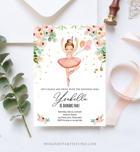 Editable Ballerina Birthday Invitation Ballerina Invitation Ballet Girl