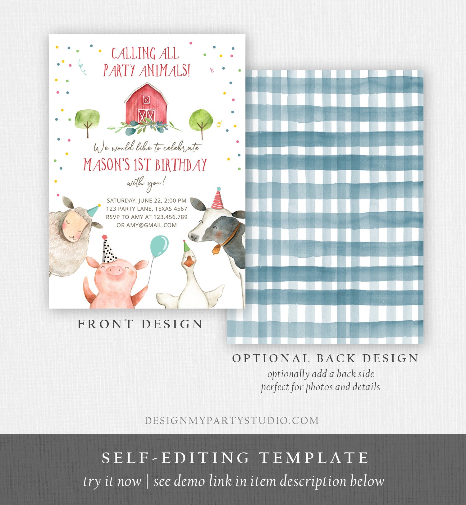Editable Farm Animals Birthday Invitation Boy Farm Barnyard First ...