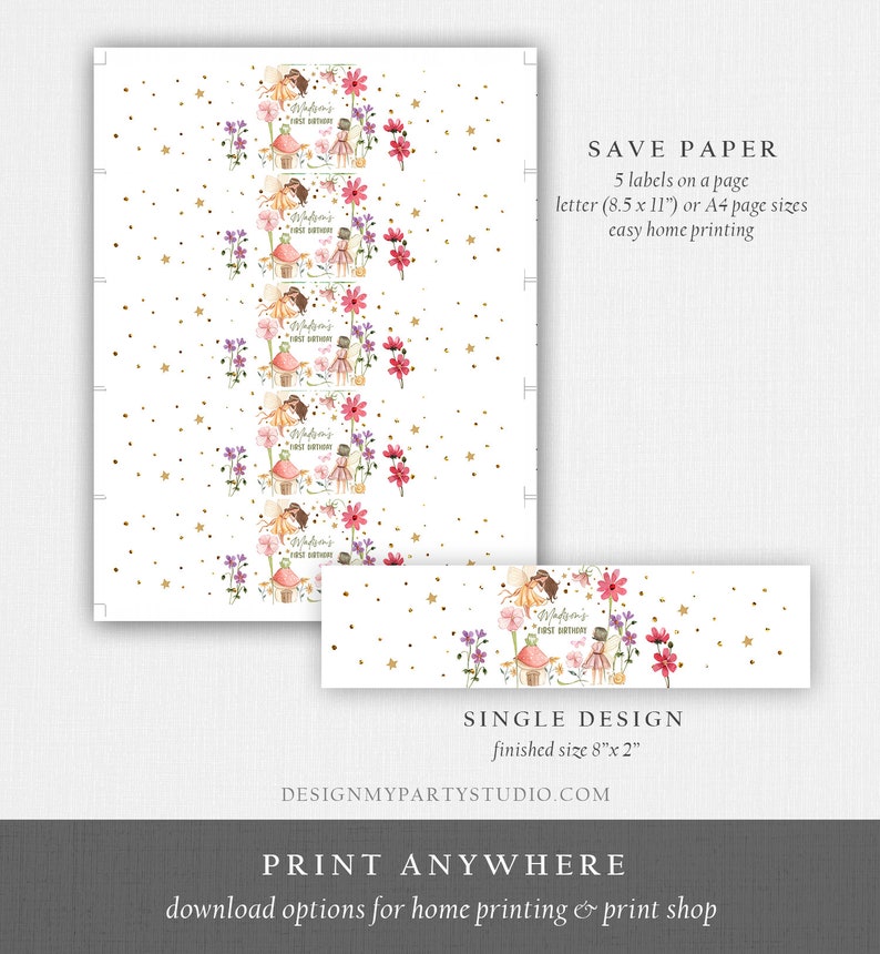 Editable Fairy Water Bottle Labels Fairy Birthday Party Girl Fairy Garden Magical 1st Whimsical Pink Download Printable Template Corjl 0406 image 3