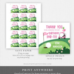 Editable Golf Favor Tags Golf Thank You Par-tee Stickers Golfing Birthday Hole in One 1st Birthday Girl Pink Download Corjl Template 0405 image 6