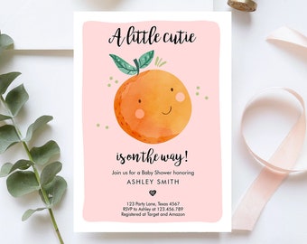 Editable A Little Cutie is on The Way Baby Shower Invitation Clementine Orange Coed Shower Girl Pink Download Printable Corjl Template 0330