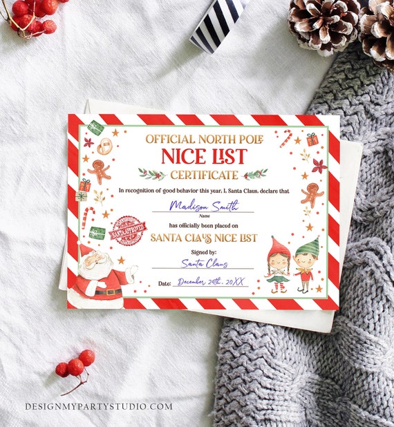 Editable Santa Claus Official Nice List Certificate Letter From Desk Santa Claus Christmas Eve North Pole Corjl Template Printable 0358 Il_570xn