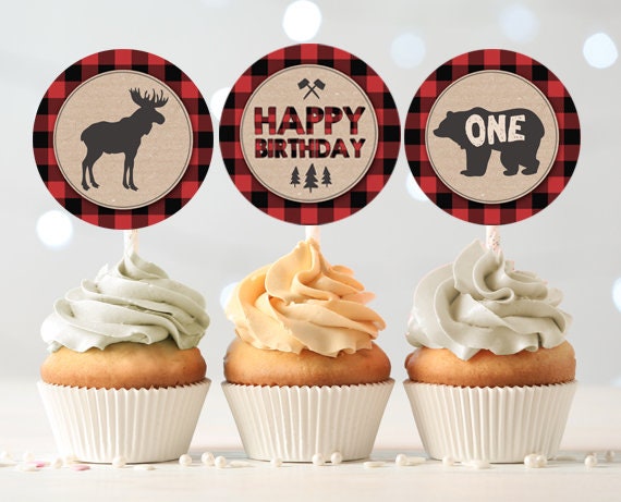 Lumberjack Cupcake Toppers Favor Tags Birthday Party Decoration Buffalo ...