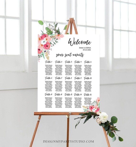 Editable Seating Chart Template Wedding Seating Sign Bridal Shower