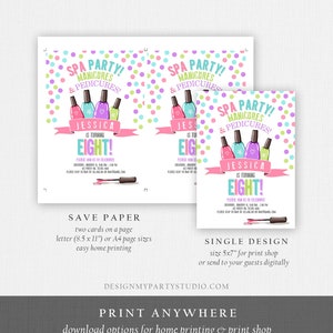 Editable Spa Birthday Invitation Manicures Pedicure Nail Salon Party ...