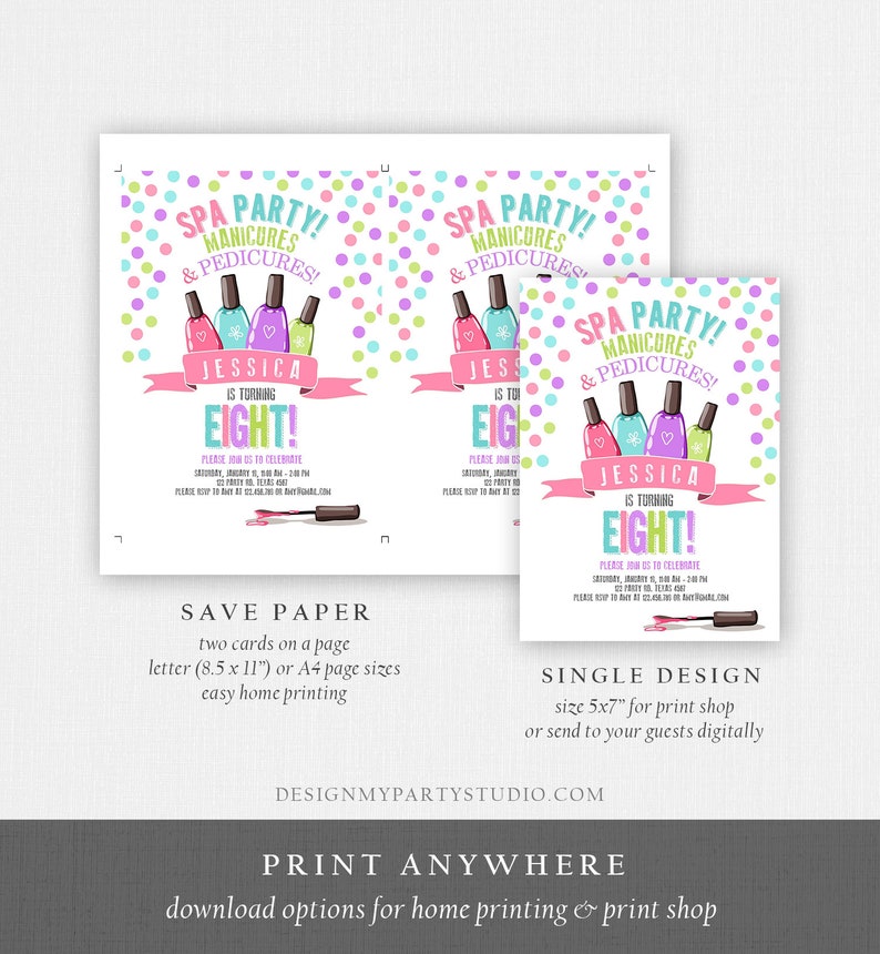 Editable Spa Birthday Invitation Manicures Pedicure Nail Salon - Etsy