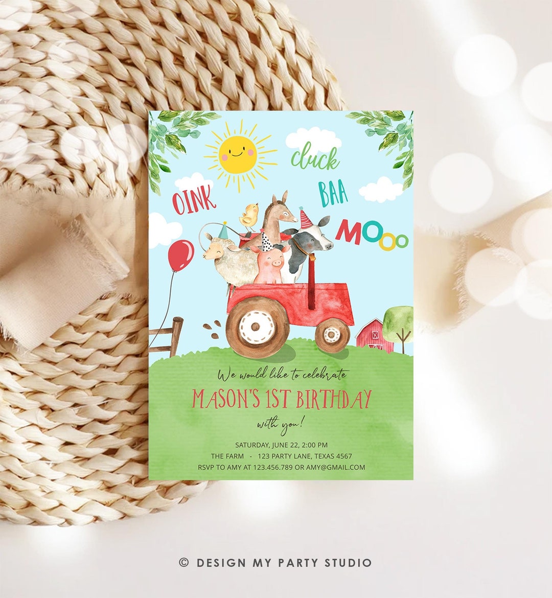 Editable Farm Animals Birthday Invitation Boy Party Animals Boy ...