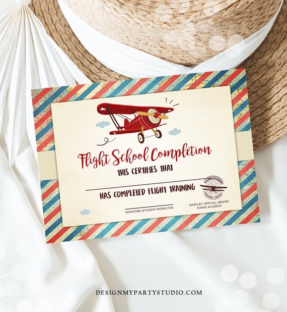 Flight School Certificate Airplane Birthday Party Certificate Boy Airplane Party Favor Birthday Game Instant Download Digital PRINTABLE 0011 Il_570xn