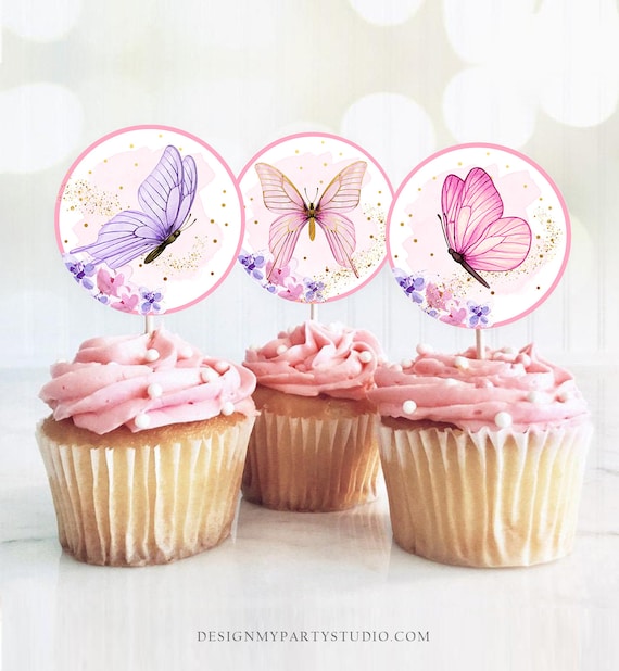 Butterfly Cupcake Toppers Favor Tags Floral Butterfly Birthday Party Decor Garden Butterfly Baby Shower Girl Download Digital PRINTABLE 0437 Il_570xn