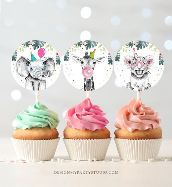 Party Animals Cupcake Toppers Favor Tags Birthday Party Decoration Safari Animals Zoo Birthday Wild One download Digital PRINTABLE 0322 Il_570xn