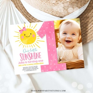 Editable Our Little Sunshine Birthday Invitation Sunshine Party Pink Girl Summer First Birthday Download Printable Corjl Template 0141 image 3