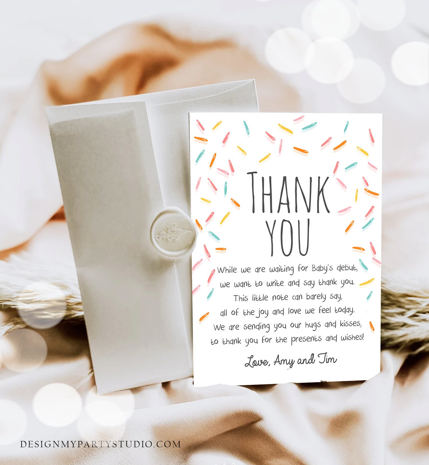 Editable Baby Sprinkle Thank You Card Rainbow Sprinkle Baby Etsy