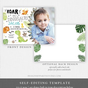 Editable Dinosaur Birthday Invitation Dino Dig Party Prehistoric Boy T-Rex Roar Fossil Party Digital Download Printable Template Corjl 0283 image 4