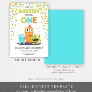 Editable Little Monster Birthday Invitation First Birthday Party Monsters Boy Confetti 1st Orange Blue One Printable Corjl Template 0058 image 6