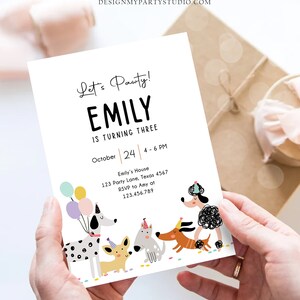 Editable Dog Birthday Party Invitation Puppy Birthday Invite Pink Girl ...