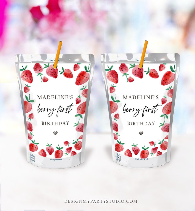 Editable Strawberry Capri Sun Labels Juice Pouch Labels - Etsy