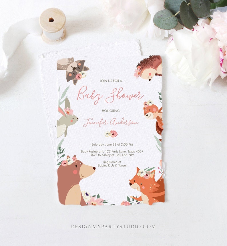 Editable Woodland Baby Shower Invitation Woodland Animals Etsy