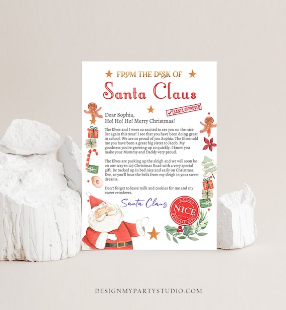 Editable Personalized Letter From Santa Claus From The Desk Of Santa Christmas Eve North Pole Mail Instant Download Printable Template 0358 By Design My Party Studio Catch My Party