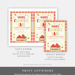 Editable Country Fair invitation Red Gingham Strawberry Home Grown Veggies Farm Fruits Market Download Printable Invite Template Corjl 0223 image 5