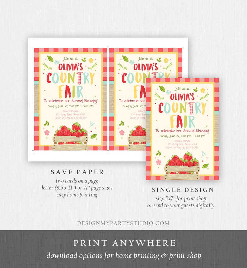 Editable Country Fair invitation Red Gingham Strawberry Home Grown Veggies Farm Fruits Market Download Printable Invite Template Corjl 0223 image 5