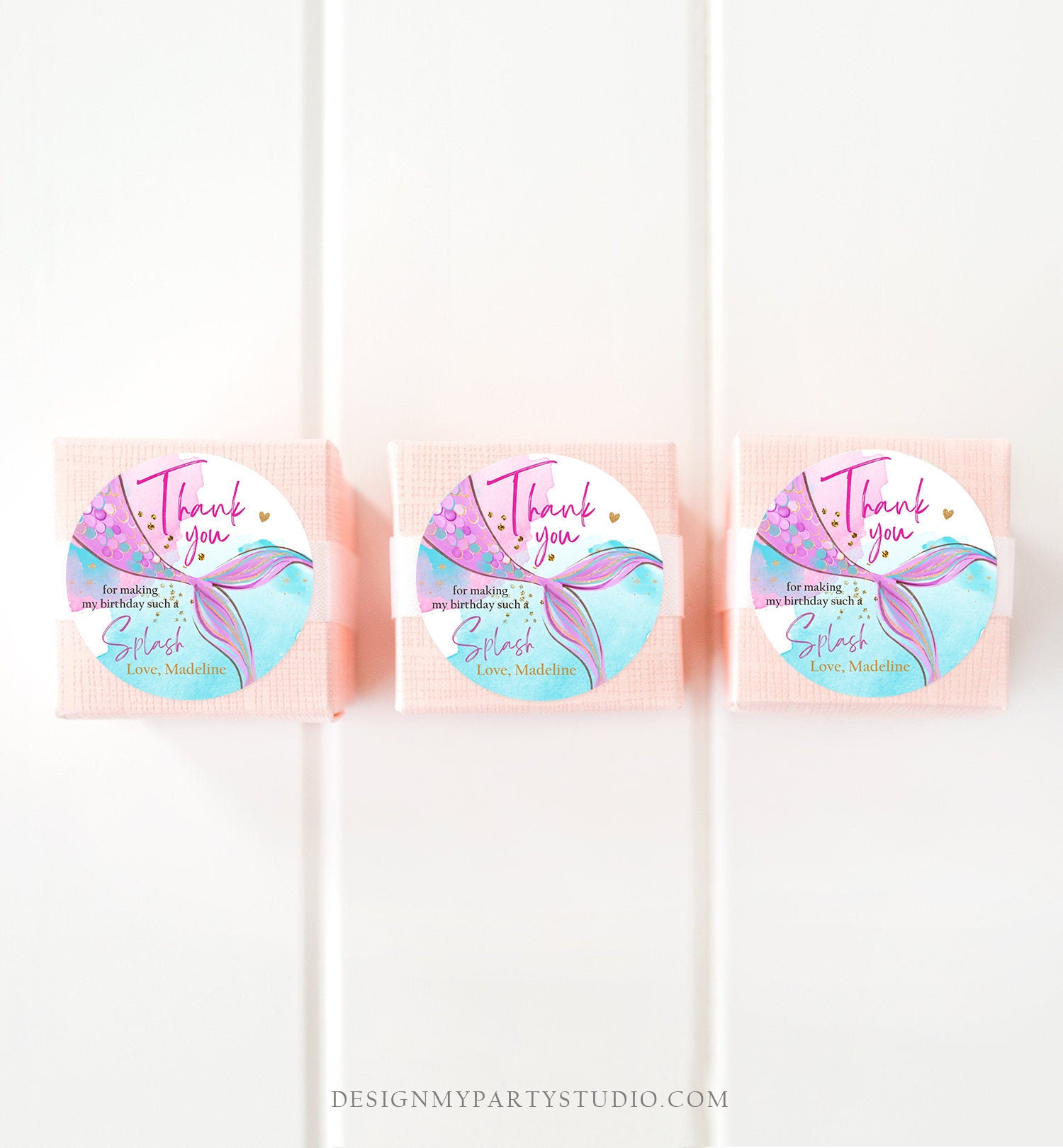 Editable Mermaid Birthday Favor Tags Under the Sea Thank You Stickers ...