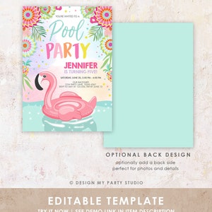 Editable Pool Party Invitation Flamingo Pool Party Birthday Invite Splish Splash Swimming Summer Download Printable Template Corjl 0240 image 8