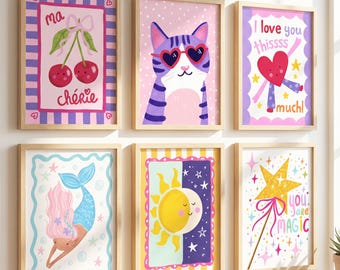 Girls Room Art Bundle Whimsical Nursery Decor Set of 6 Prints Playroom Poster Toddler Decor Colorful Instant Digital Download 0577