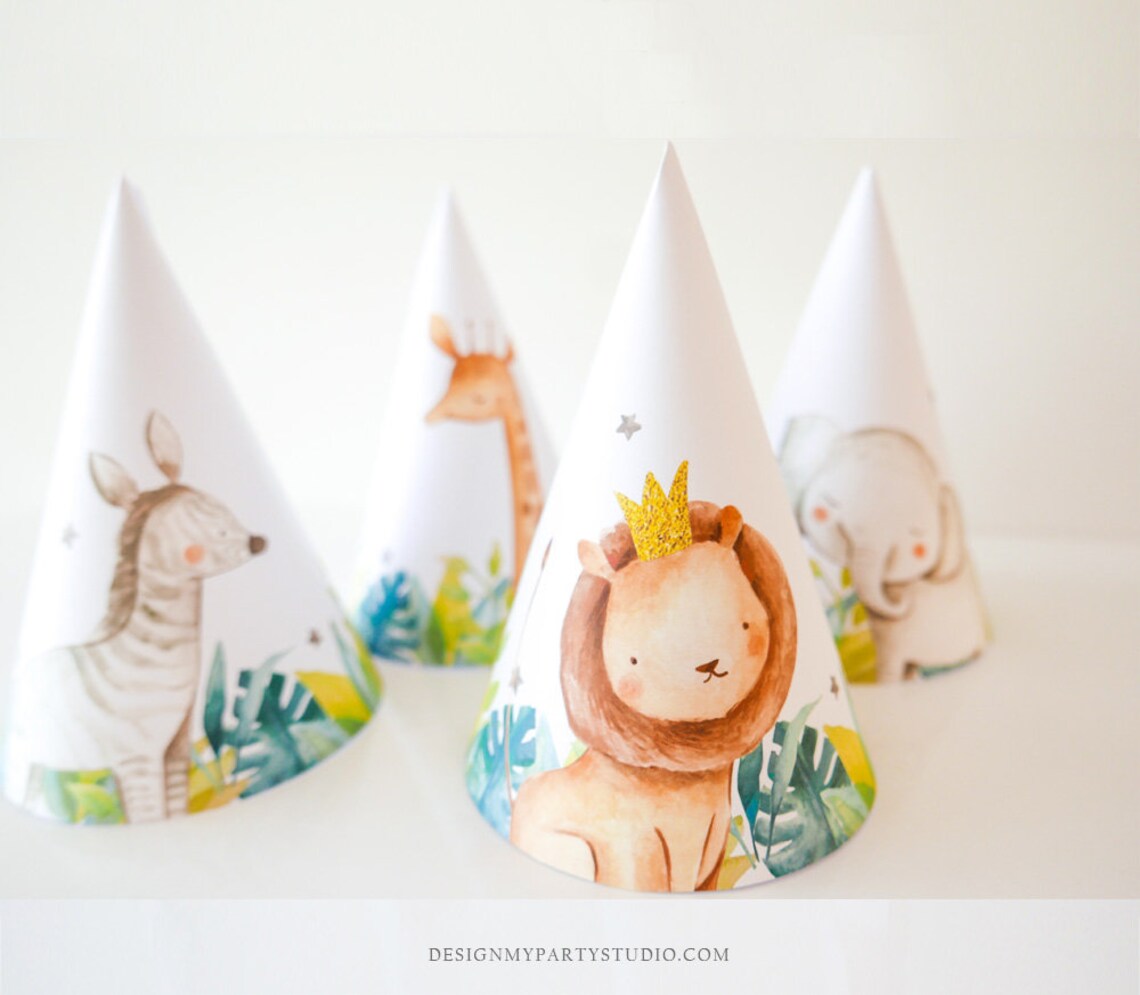Printable Party Hats Party Animals Birthday Party Birthday - Etsy