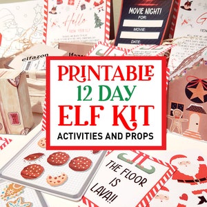 Kit de elfo mágico de 12 días para imprimir, descarga instantánea, accesorios para elfos, actividades, muñecos tradicionales de elfo navideño, paquete de letras divertidas para elfos, bricolaje
