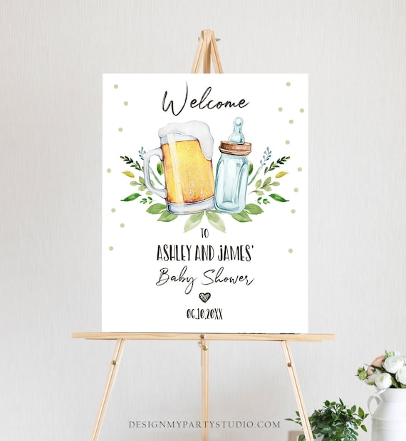 Editable A Baby is Brewing Welcome Sign Brewing Baby Shower Bottle and Beers Cheers Coed Couples Shower Gender Neutral Corjl Template 0190 Il_570xn