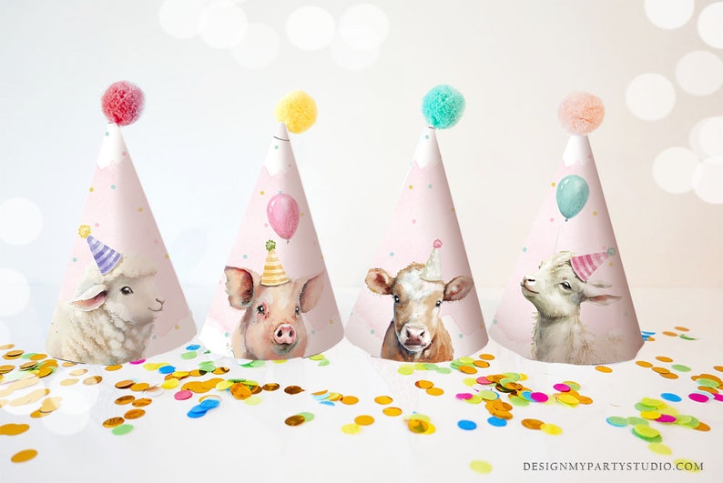 Printable Party Hats Farm Animals Birthday Party Animals - Etsy