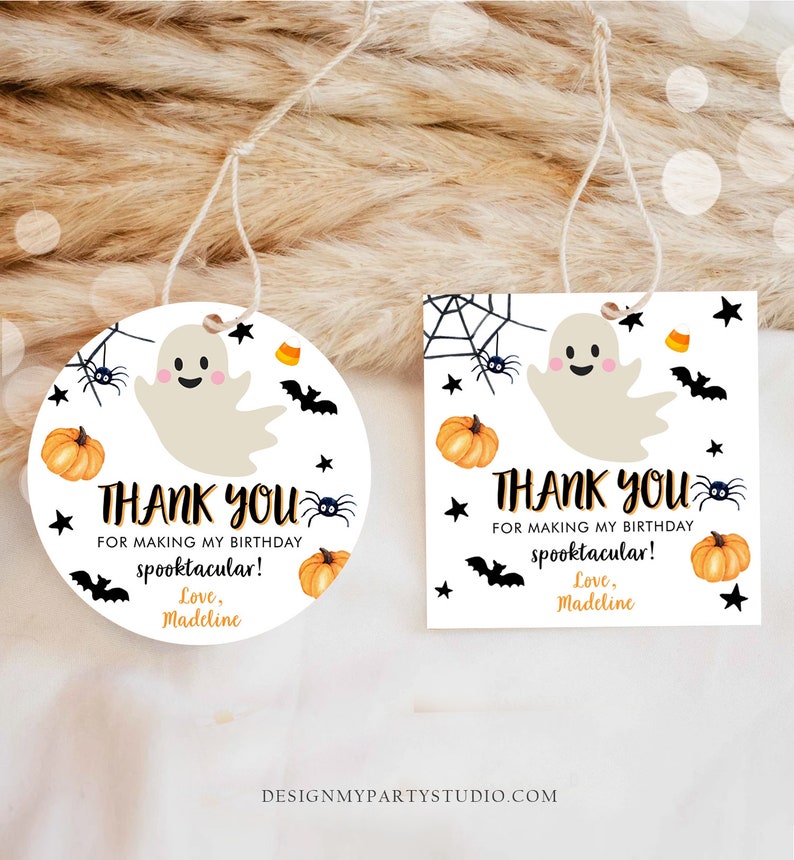 Editable Halloween Birthday Thank You Favor Tags Costume Party Girl ...