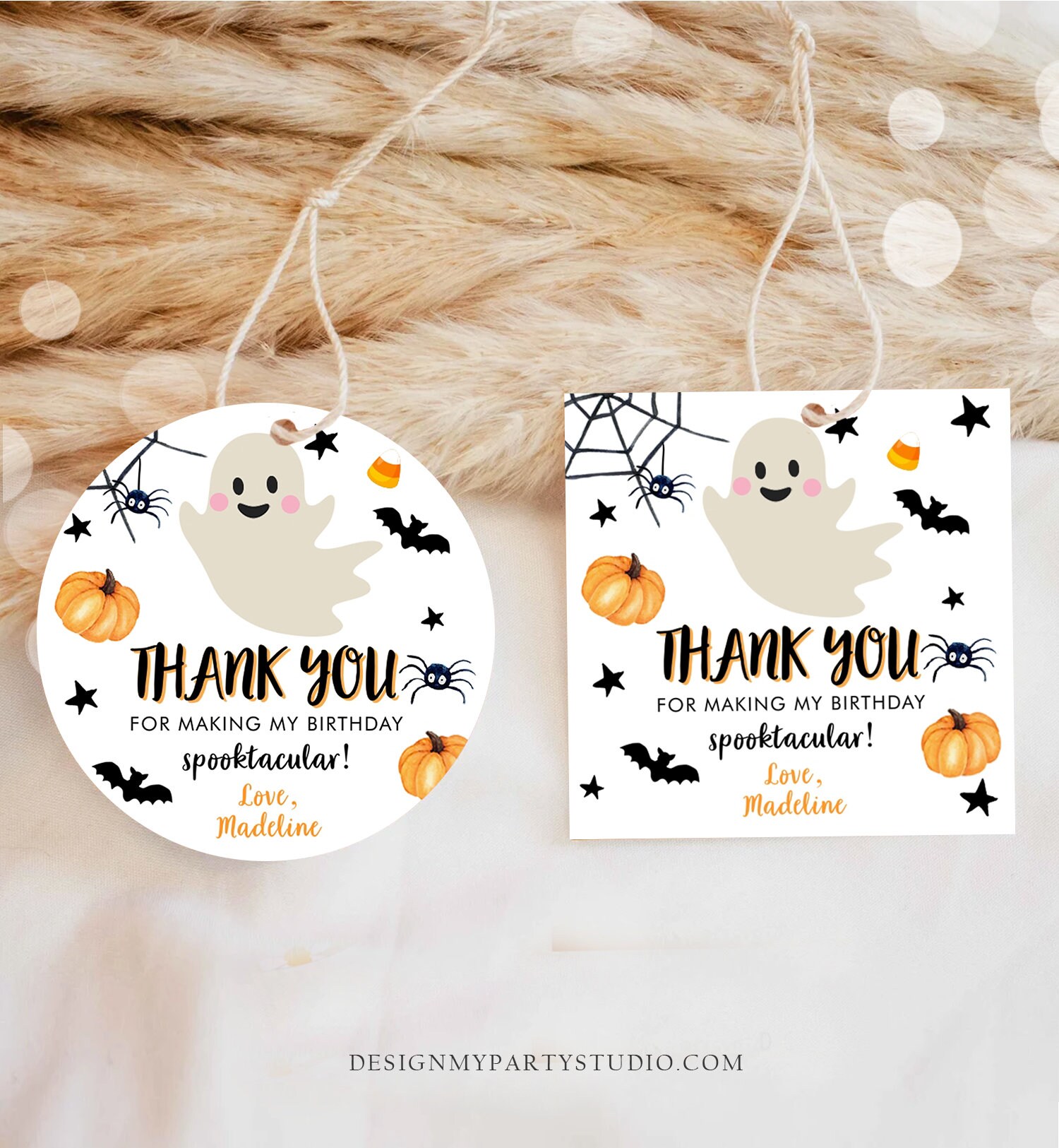 Editable Halloween Birthday Thank You Favor Tags Costume Party Girl ...