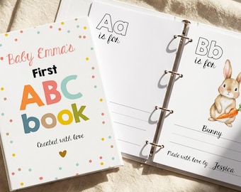 Livro de colorir ABC editável, jogo para chá de bebê, atividade para chá de bebê, páginas para colorir de livro de bebê, cartões de alfabeto, primeiro modelo ABC, Corjl IMPRIMÍVEL