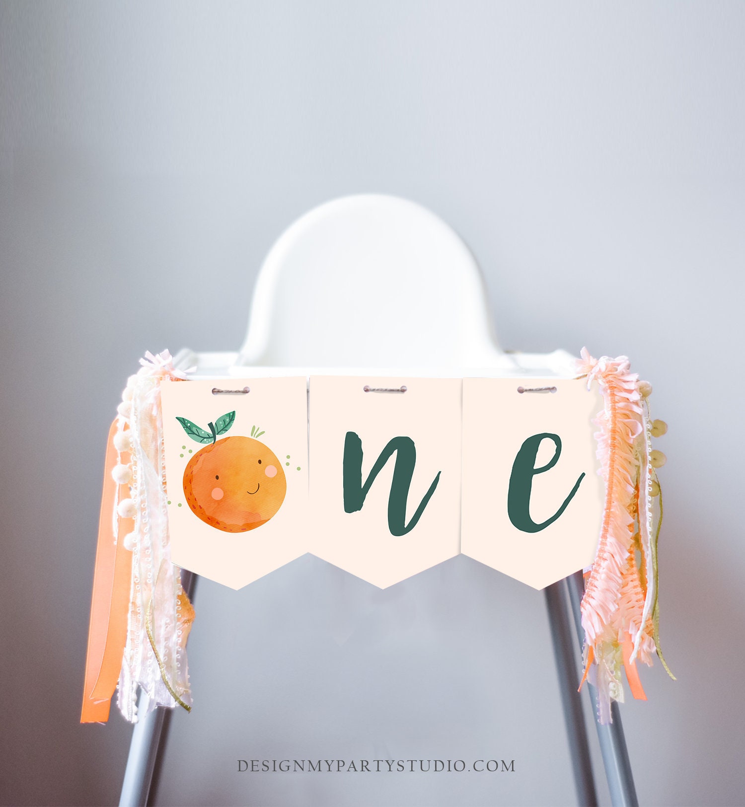 Little Cutie High Chair Banner Oranges 1st First Birthday Girl Boy High ...