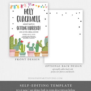 Editable Holy Guacamole Bridal Shower Invitation Fiesta Couples Shower Cactus Succulent Mexican Download Corjl Template Printable 0254 image 6