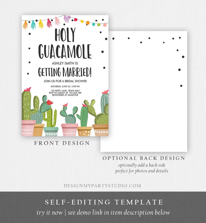 Editable Holy Guacamole Bridal Shower Invitation Fiesta Couples Shower Cactus Succulent Mexican Download Corjl Template Printable 0254 image 6