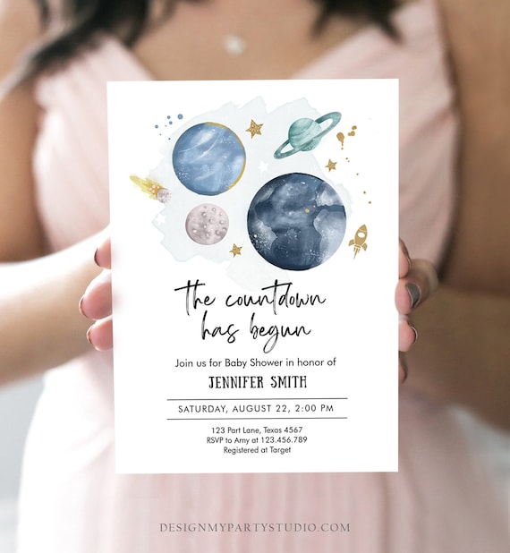 Editable Space Baby Shower Invitation Galaxy Outer Space It's a Boy