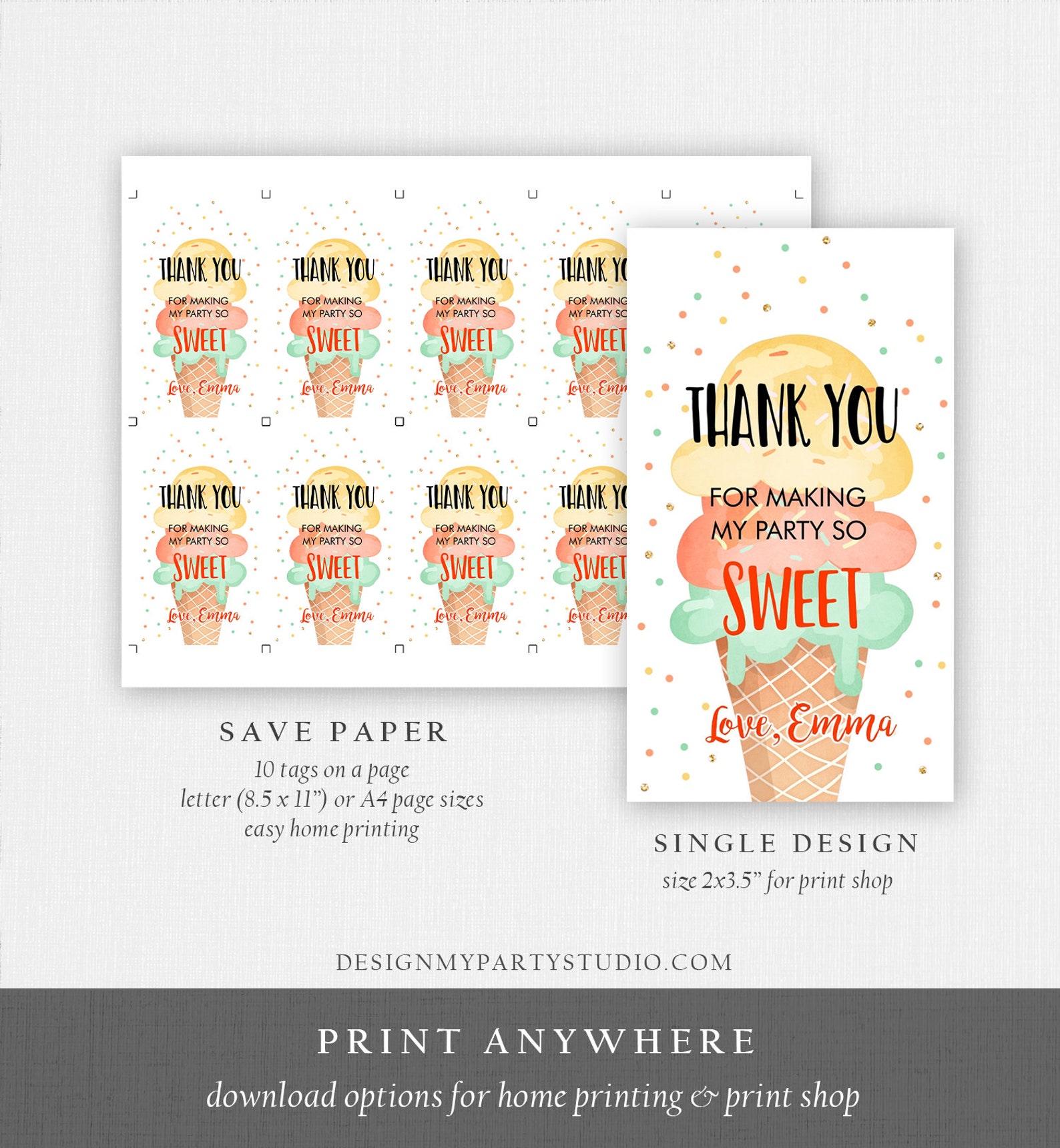 Editable Ice Cream Favor Thank You Tags Ice Cream Birthday | Etsy