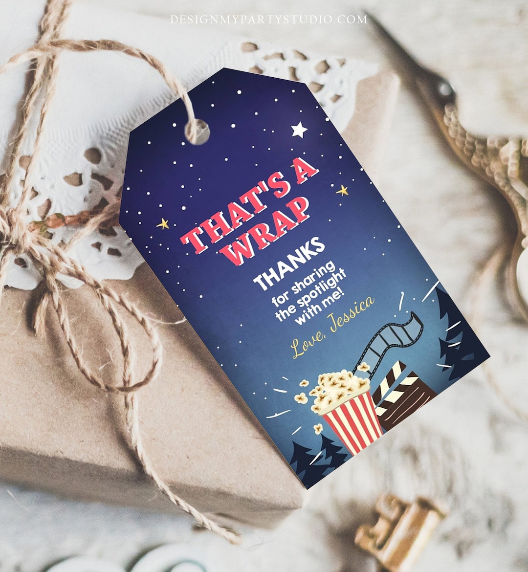 Editable Favor Tags Movie Night Thank You Gift Tags Cinema Movie Under the Stars Popcorn ...