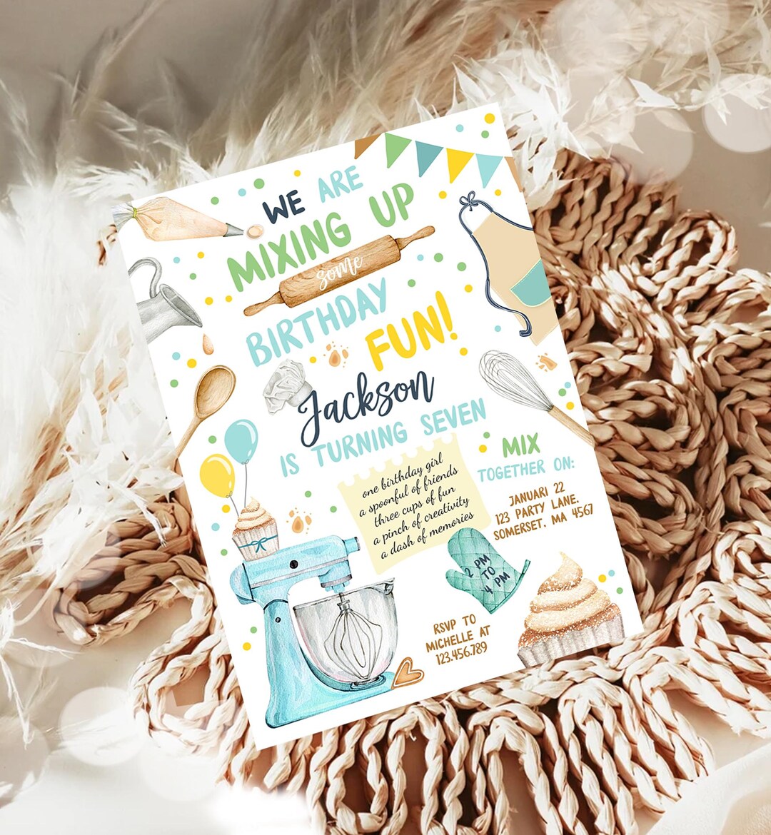 Editable Baking Birthday Party Invitation Kids Cooking Birthday Boy ...
