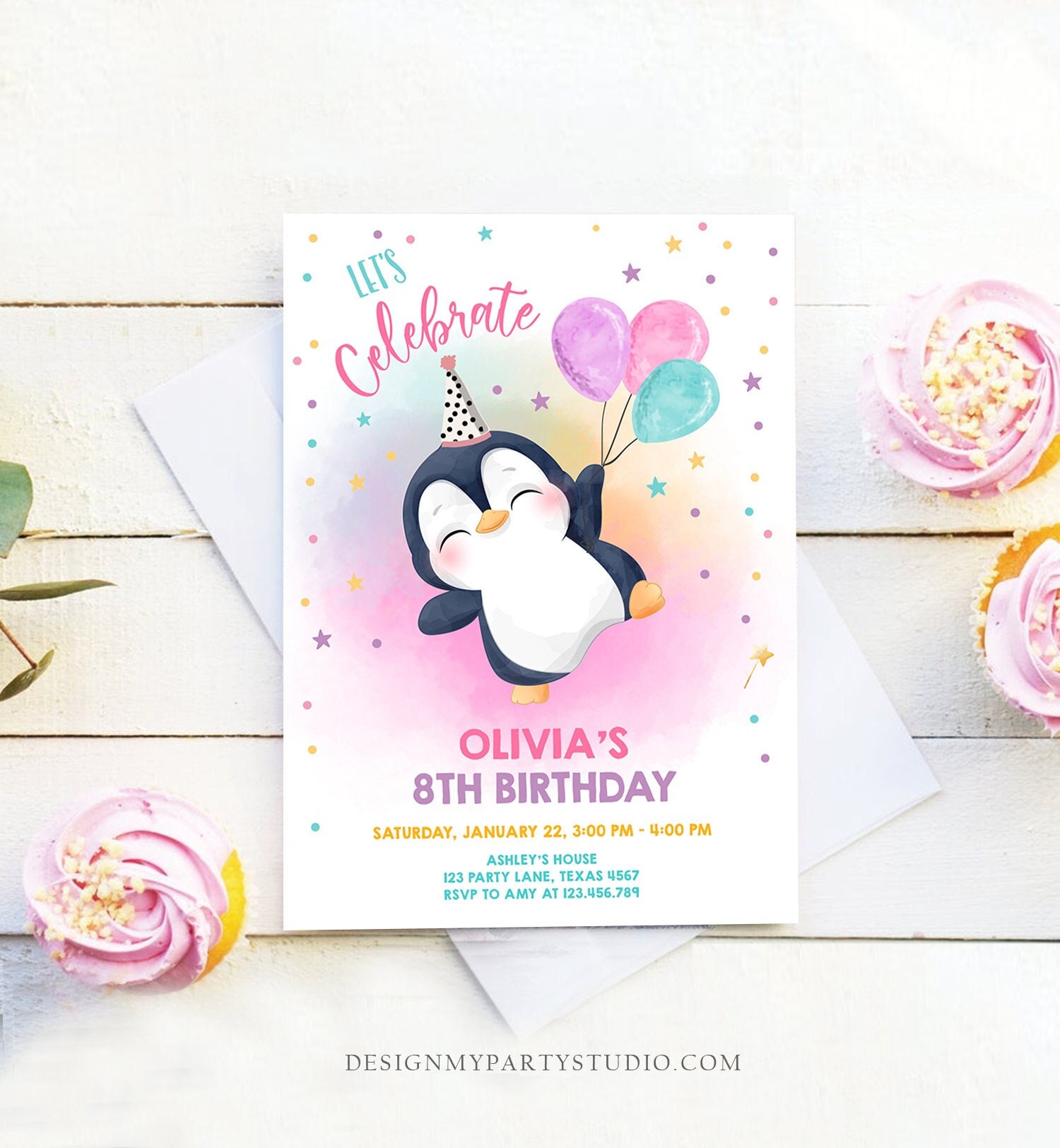 editable-penguin-birthday-invitation-winter-party-arctic-animals-girl-birthday-party-cute-penguin-baby-shower-printable-digital-evite-0372-etsy