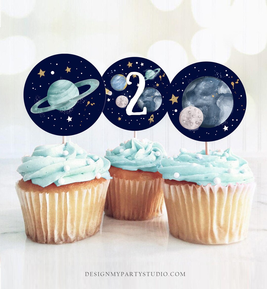 Outer Space Birthday Cupcake Toppers Second Trip Around the Etsy