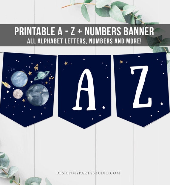space alphabet banner letters a to z numbers space birthday etsy