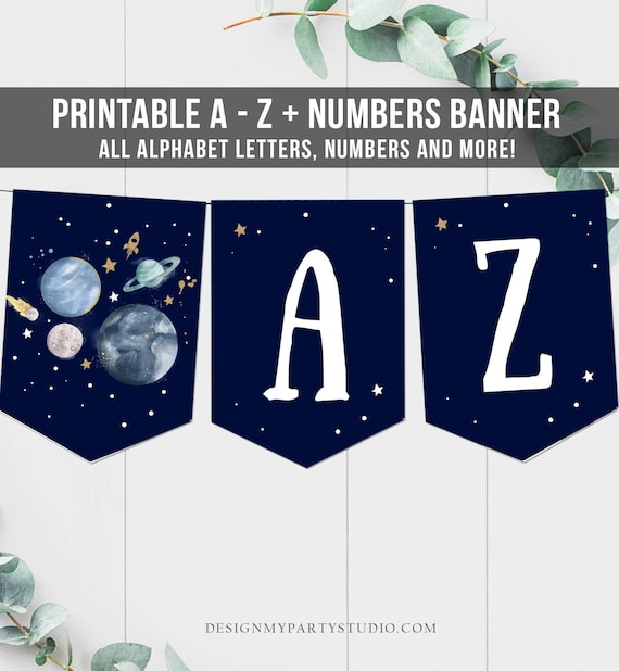 space alphabet banner letters a to z numbers space birthday etsy