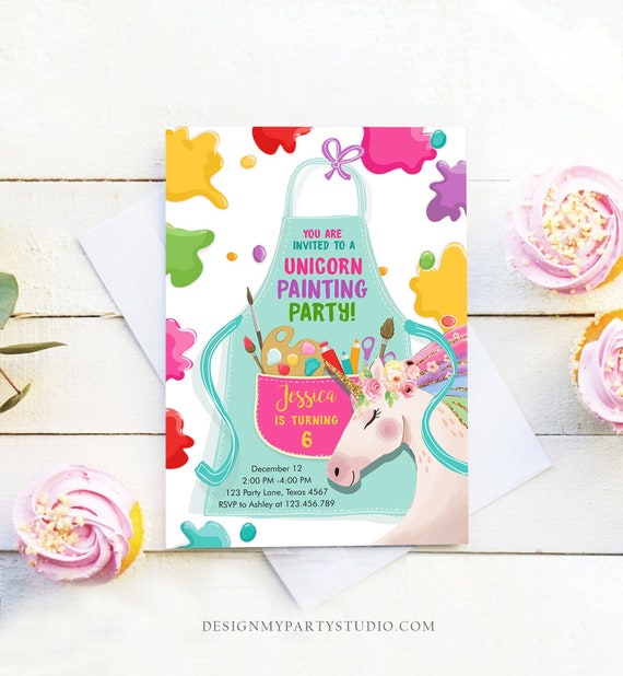 Editable Unicorn Painting Party Invitation Art Party Birthday Etsy